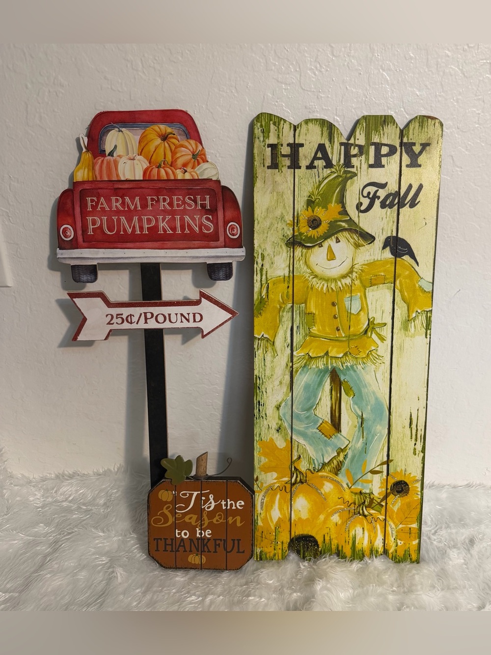 Autumn Fall Scarecrow & Farm Fresh Pumpkins Wall Decor - Yellow, Red